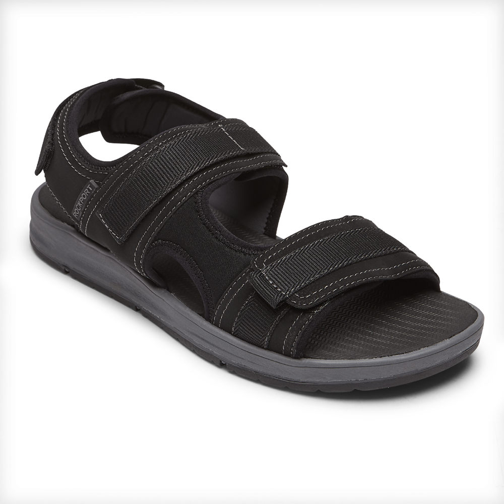 Sandálias Rockport Homem Pretas - Lucky Bay Sport 3 Strap - 03172JMRY